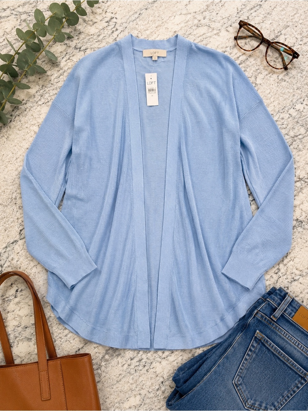 NWT LOFT Blue Open Front Lightweight Cardigan Medium